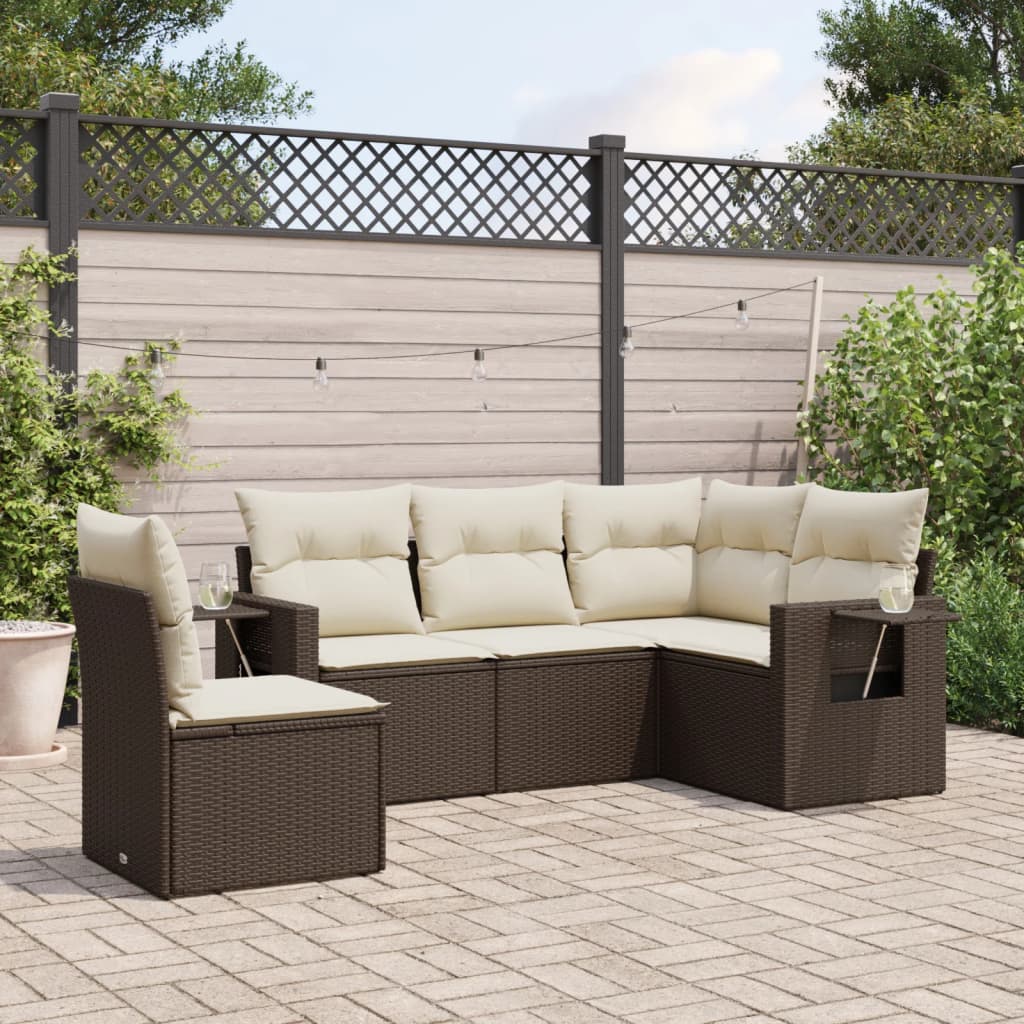 Loungegrupp För Trädgården Med Dynor 5 Delar Brun Konstrotting