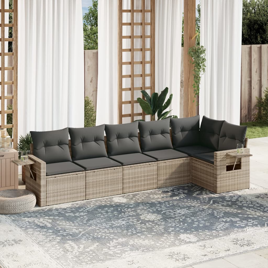 Soffgrupp För Trädgården Med Dynor 6 Delar Beige Konstrotting