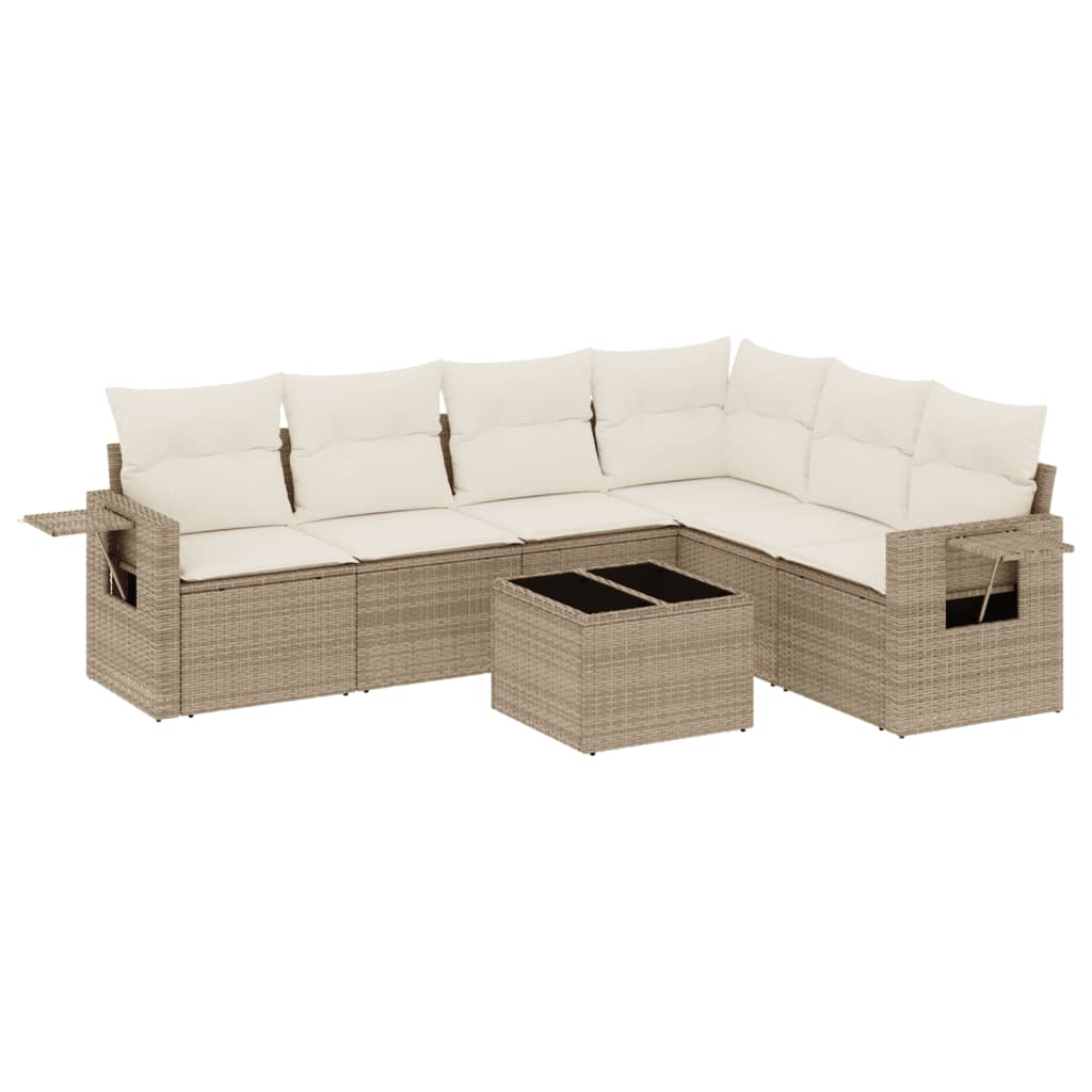Matgrupp För Trädgården Med Dynor 7 Delar Beige Konstrotting