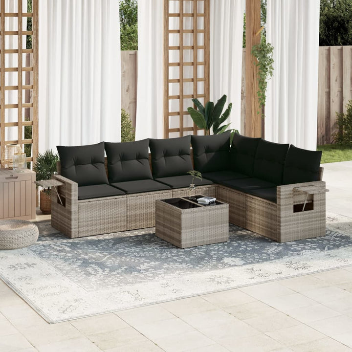 Matgrupp För Trädgården Med Dynor 7 Delar Beige Konstrotting