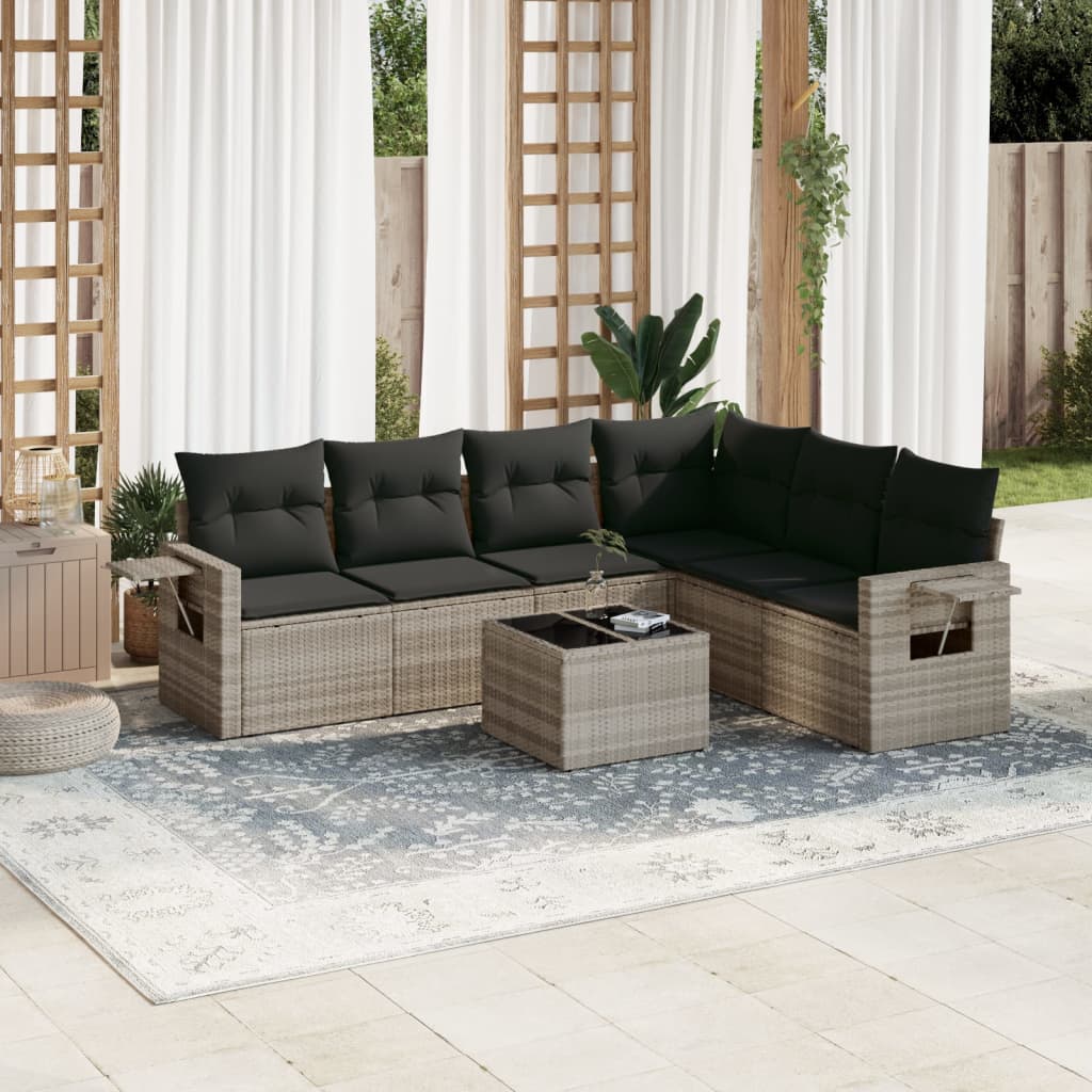 Matgrupp För Trädgården Med Dynor 7 Delar Beige Konstrotting