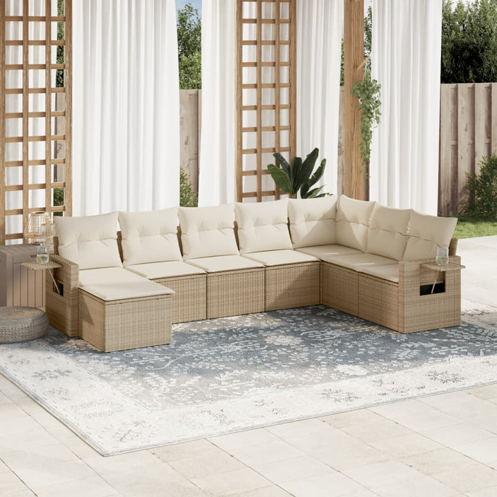 Matgrupp För Trädgården Med Dynor 8 Delar Beige Konstrotting
