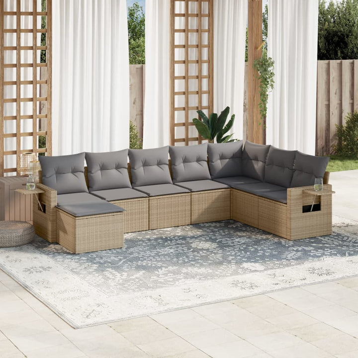 Matgrupp För Trädgården Med Dynor 8 Delar Beige Konstrotting