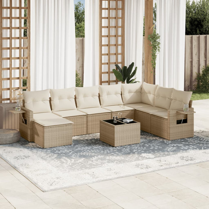 Matgrupp För Trädgården Med Dynor 8 Delar Beige Konstrotting