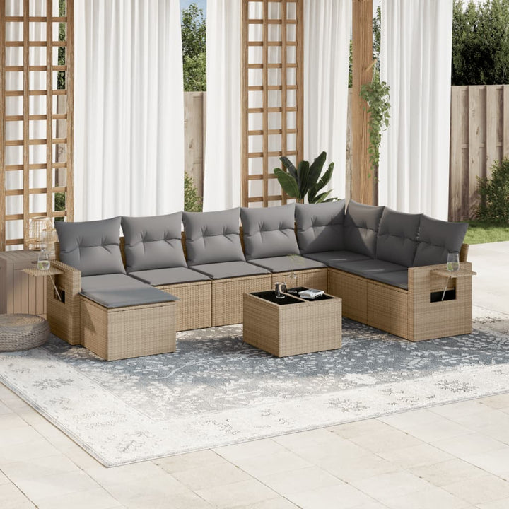 Matgrupp För Trädgården Med Dynor 8 Delar Beige Konstrotting