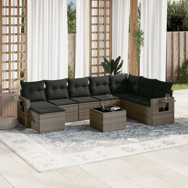 Matgrupp För Trädgården Med Dynor 8 Delar Beige Konstrotting
