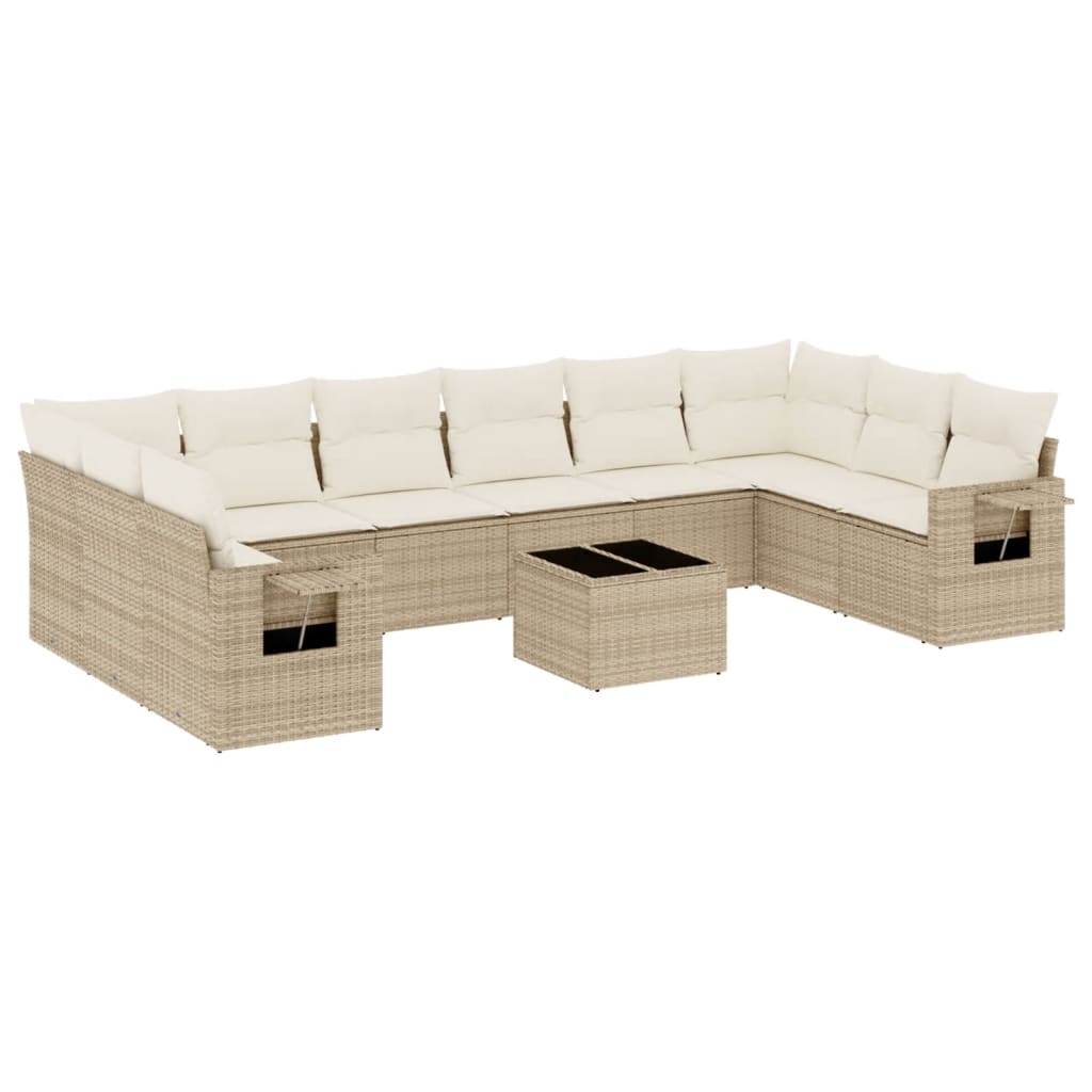 Loungegrupp För Trädgården M. Dynor 11 Delar Beige Konstrotting