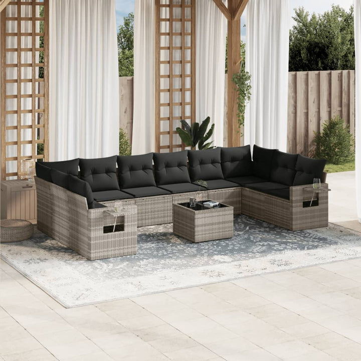 Loungegrupp För Trädgården M. Dynor 11 Delar Beige Konstrotting