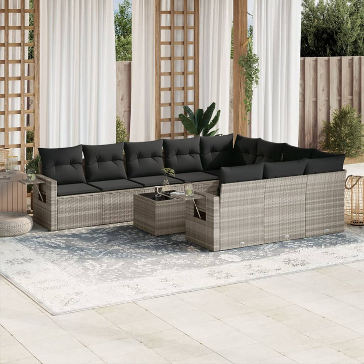 Loungegrupp För Trädgården M. Dynor 11 Delar Beige Konstrotting
