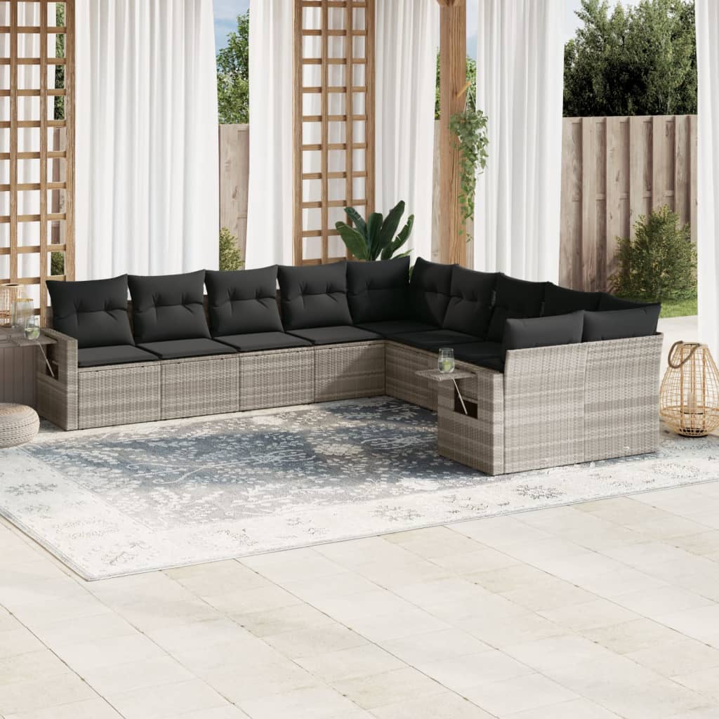 Loungegrupp För Trädgården M. Dynor 11 Delar Beige Konstrotting