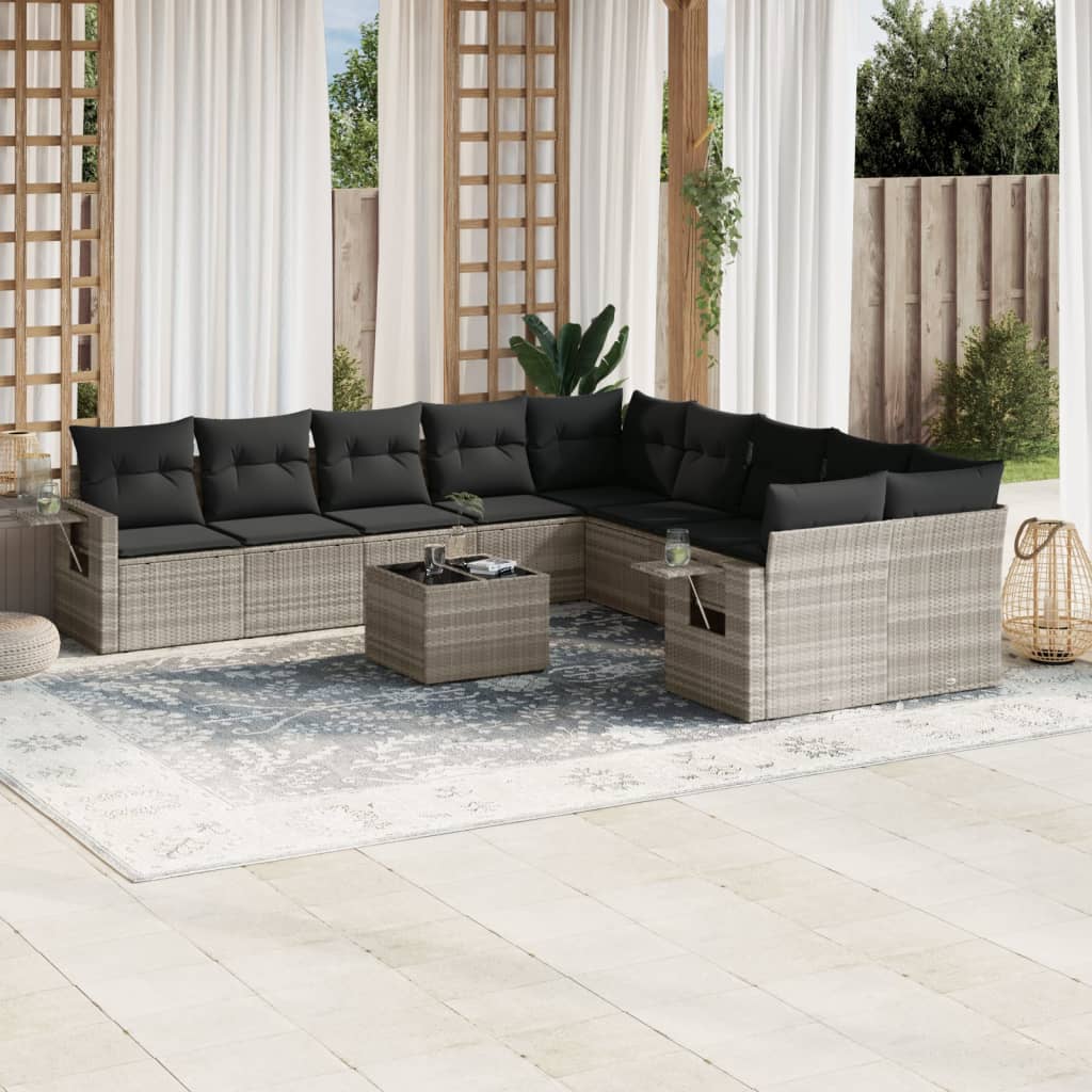 Loungegrupp För Trädgården M. Dynor 11 Delar Beige Konstrotting