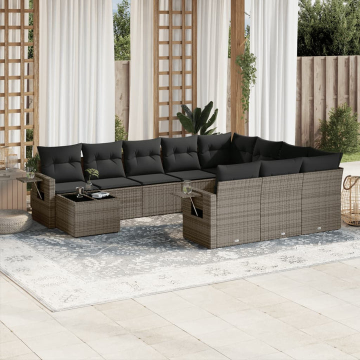 Loungegrupp För Trädgården M. Dynor 11 Delar Beige Konstrotting
