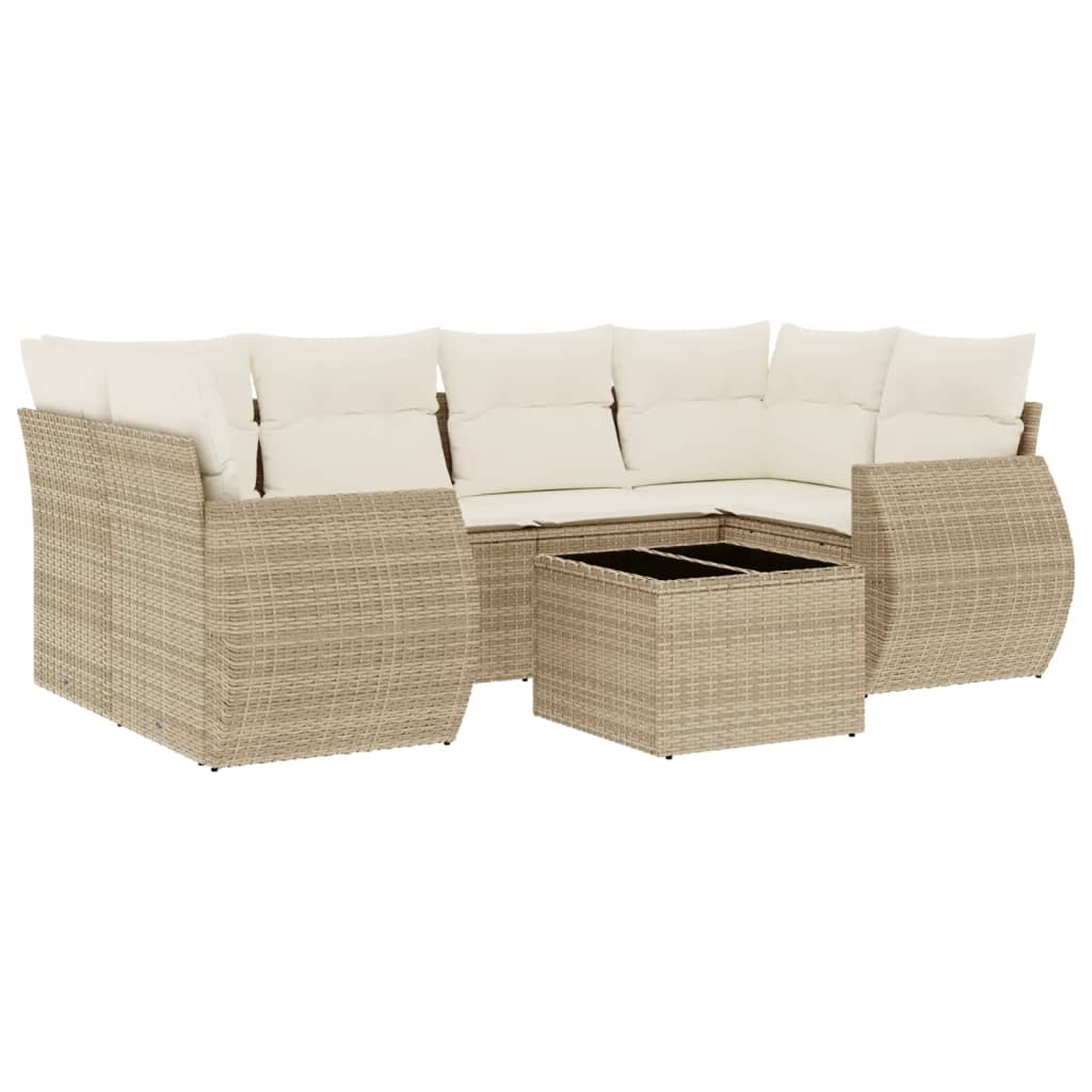 Matgrupp För Trädgården Med Dynor 7 Delar Beige Konstrotting