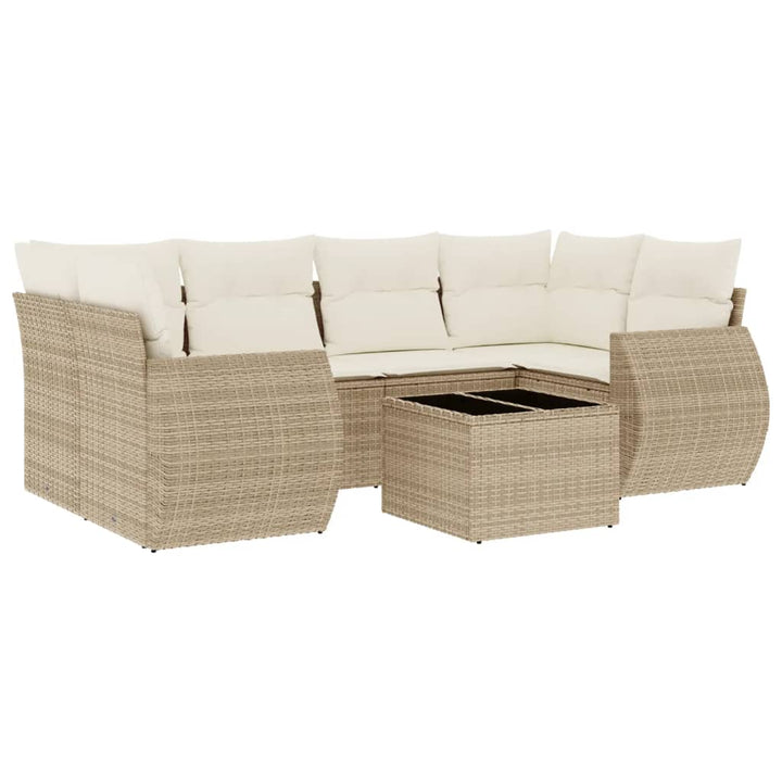 Matgrupp För Trädgården Med Dynor 7 Delar Beige Konstrotting