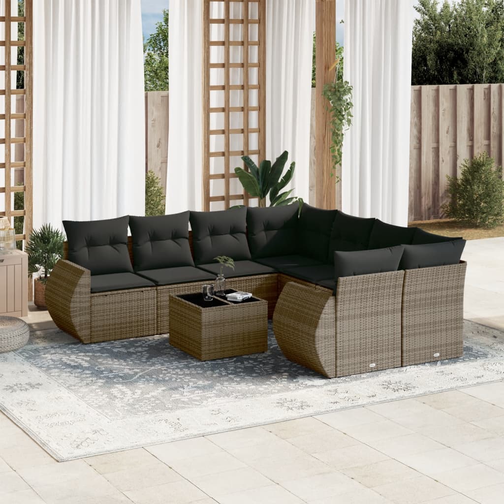 Soffgrupp För Trädgården Med Dynor 9 Delar Beige Konstrotting