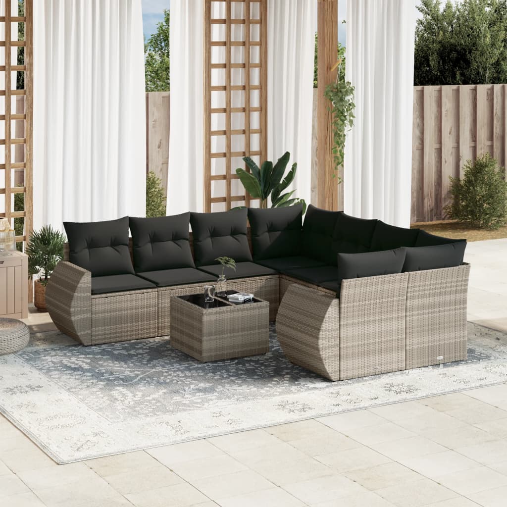 Soffgrupp För Trädgården Med Dynor 9 Delar Beige Konstrotting