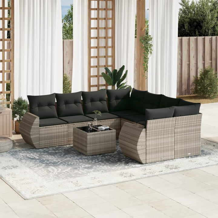Soffgrupp För Trädgården Med Dynor 9 Delar Beige Konstrotting