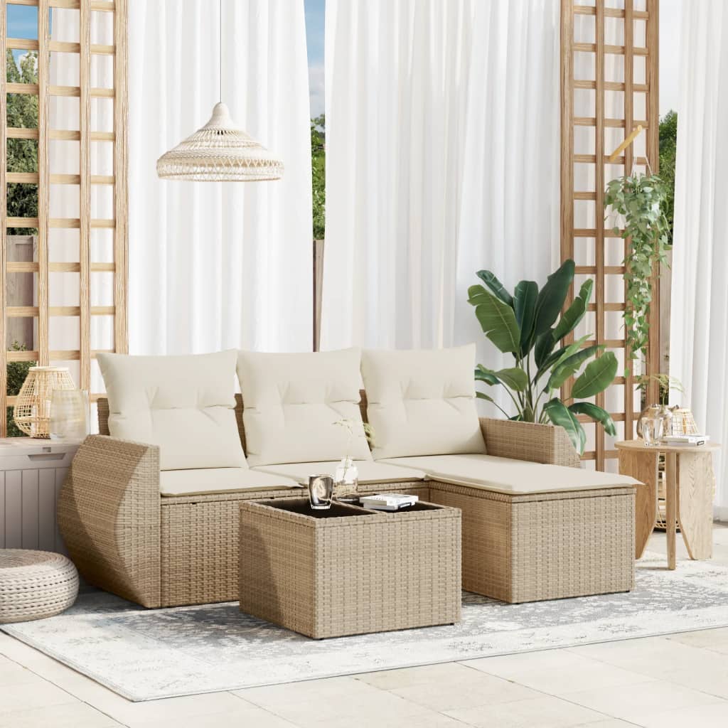 Soffgrupp För Trädgården Med Dynor 5 Delar Beige Konstrotting