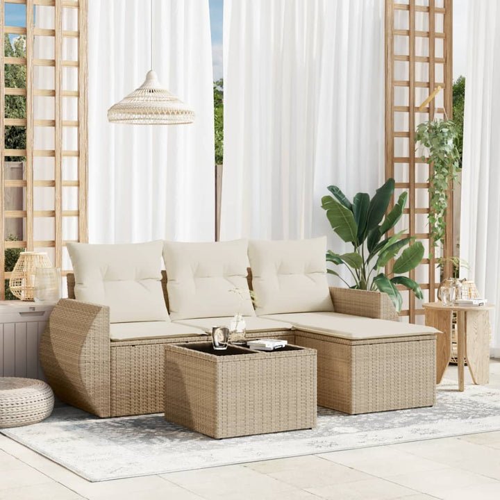 Soffgrupp För Trädgården Med Dynor 5 Delar Beige Konstrotting