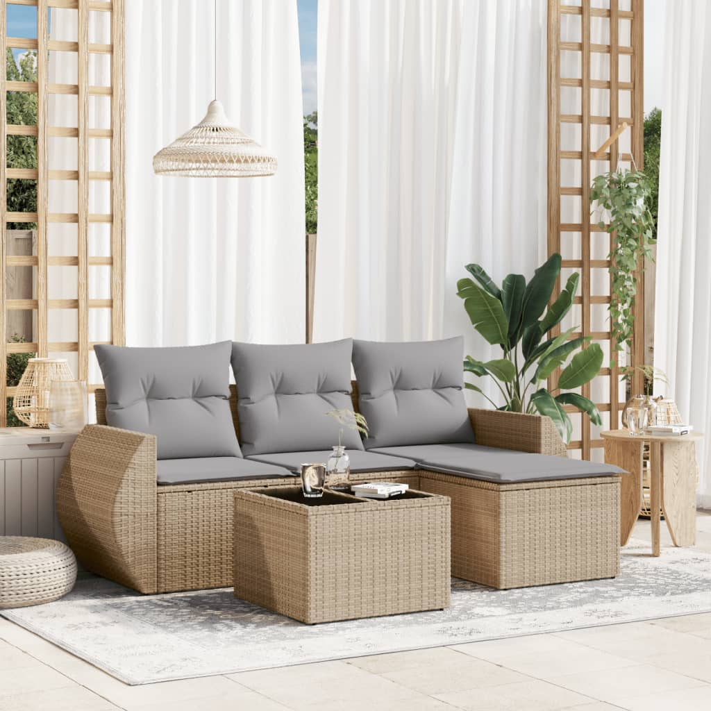 Soffgrupp För Trädgården Med Dynor 5 Delar Beige Konstrotting