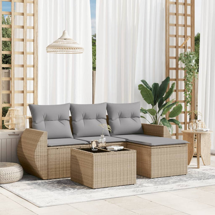 Soffgrupp För Trädgården Med Dynor 5 Delar Beige Konstrotting