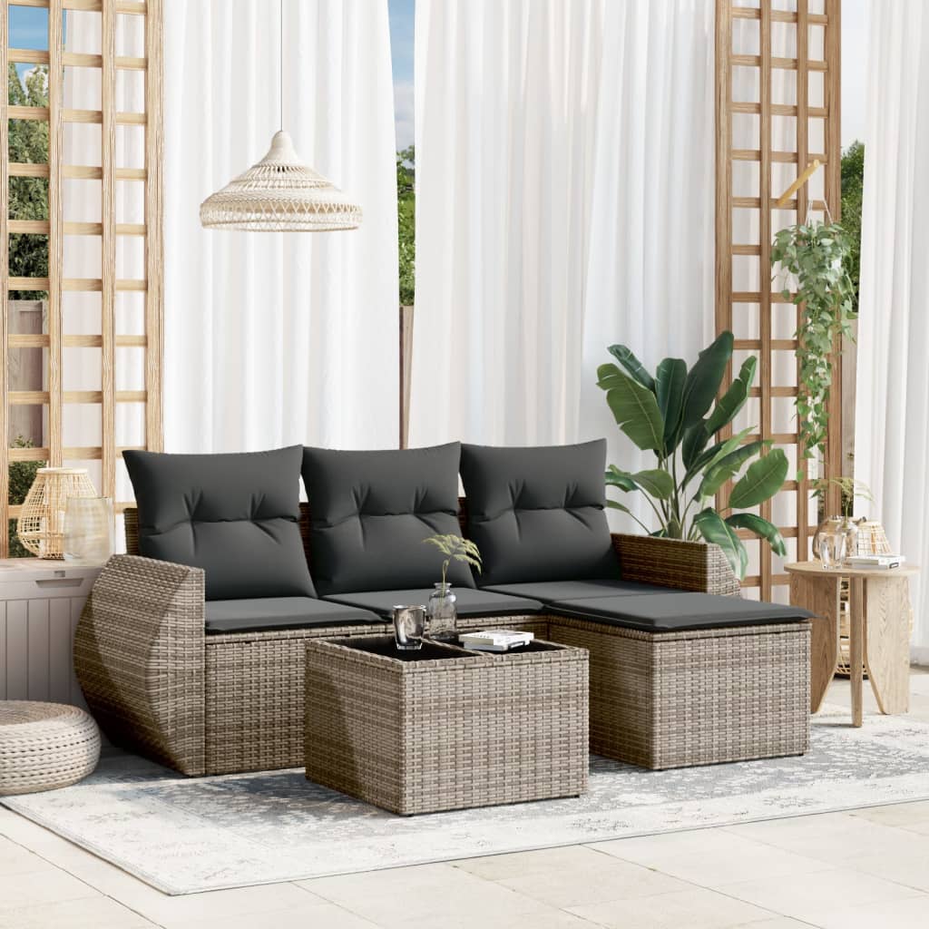 Soffgrupp För Trädgården Med Dynor 5 Delar Beige Konstrotting