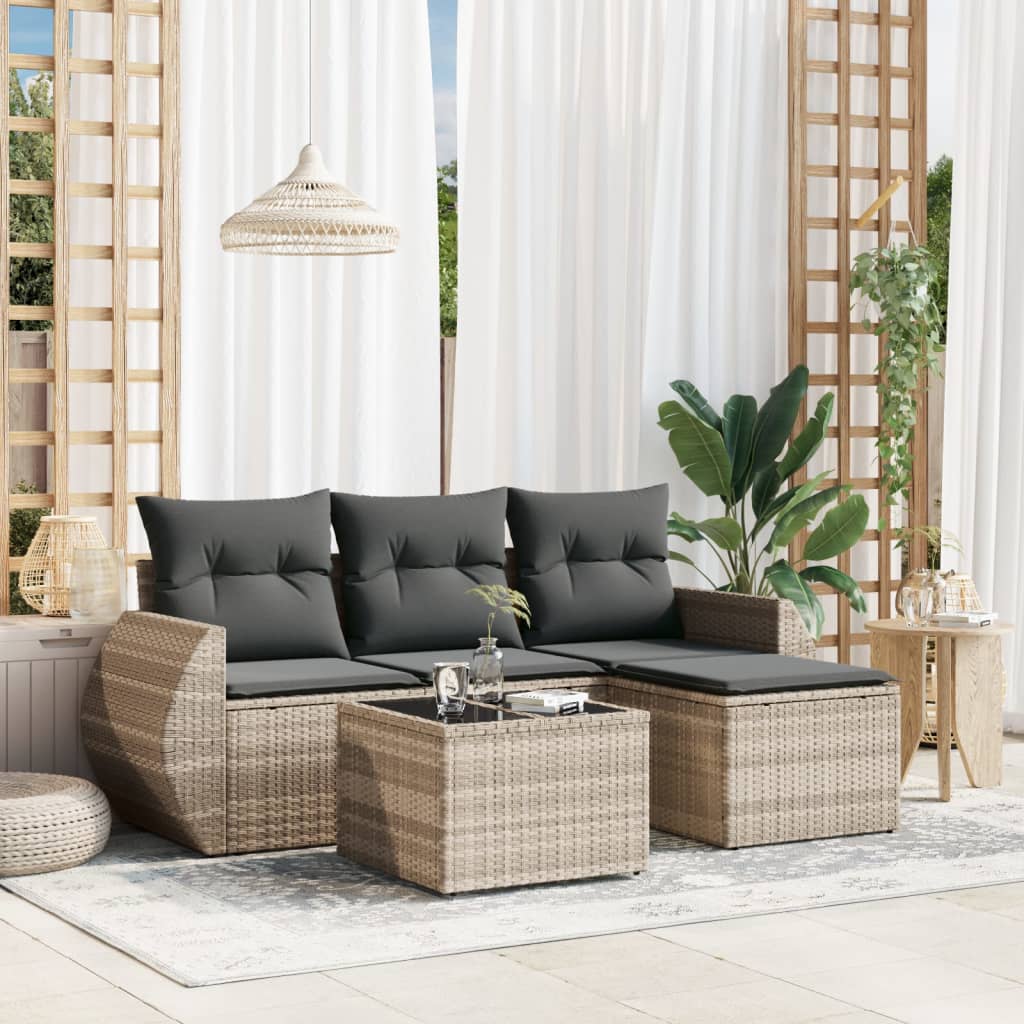 Soffgrupp För Trädgården Med Dynor 5 Delar Beige Konstrotting