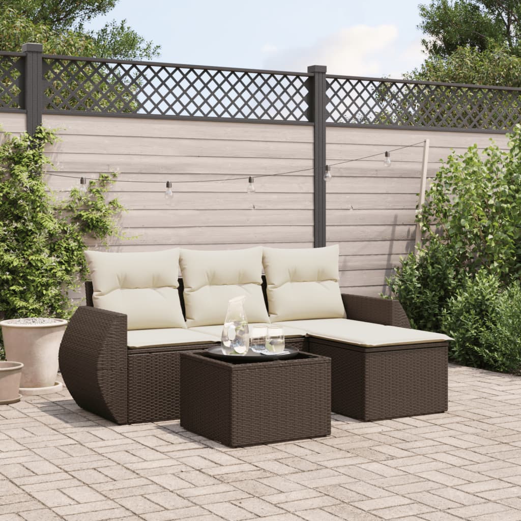 Soffgrupp För Trädgården Med Dynor 5 Delar Beige Konstrotting