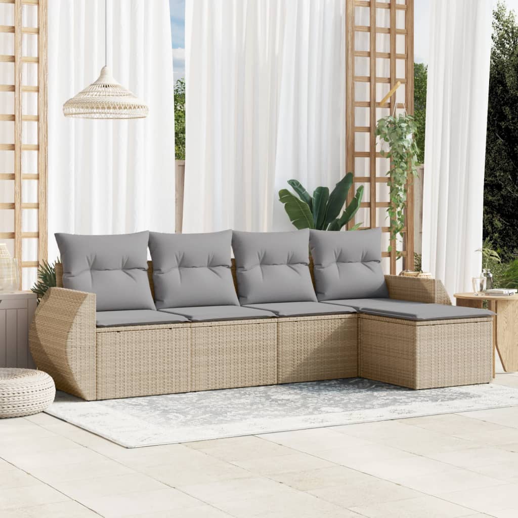 Soffgrupp För Trädgården Med Dynor 5 Delar Beige Konstrotting