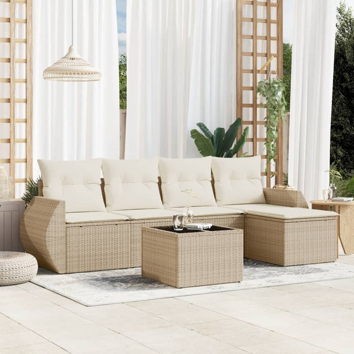 Soffgrupp För Trädgården Med Dynor 5 Delar Beige Konstrotting