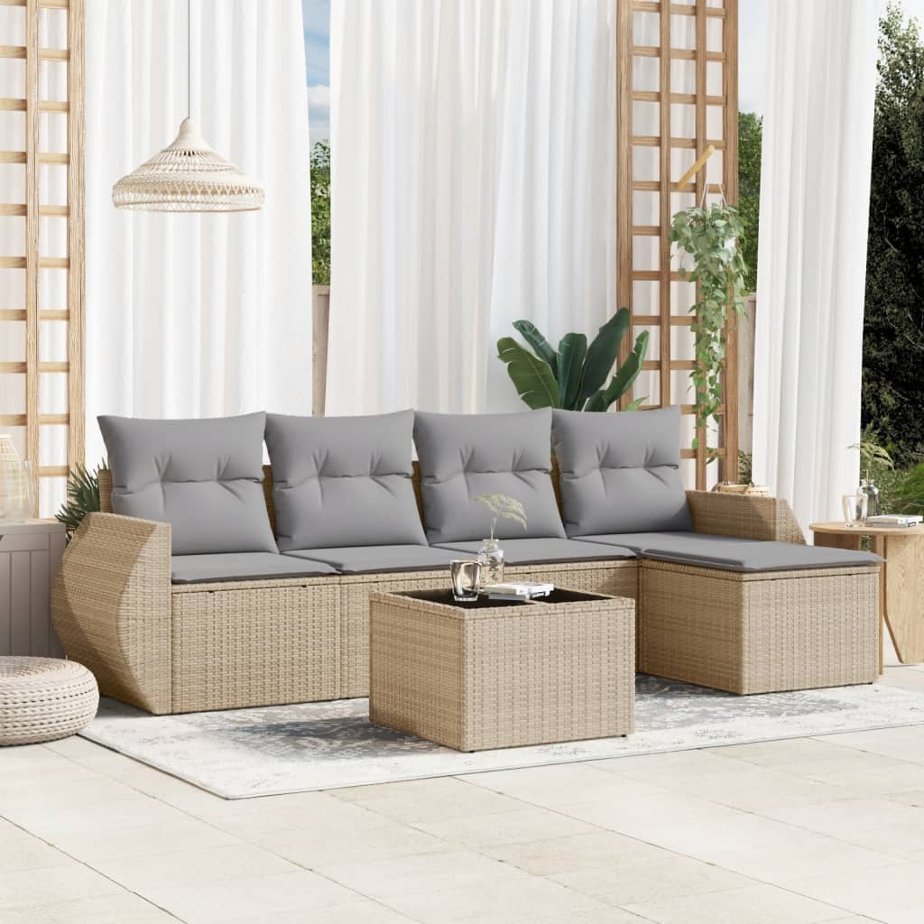 Soffgrupp För Trädgården Med Dynor 5 Delar Beige Konstrotting
