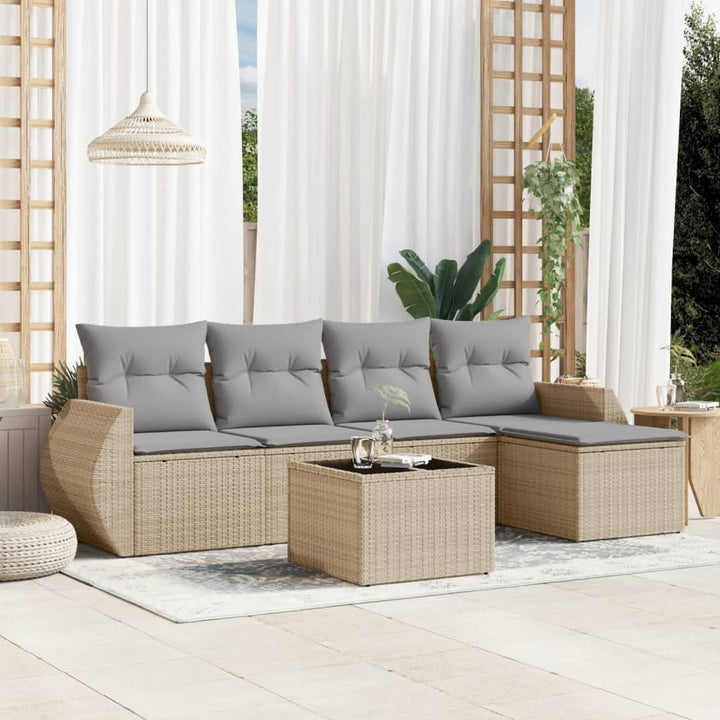 Soffgrupp För Trädgården Med Dynor 5 Delar Beige Konstrotting