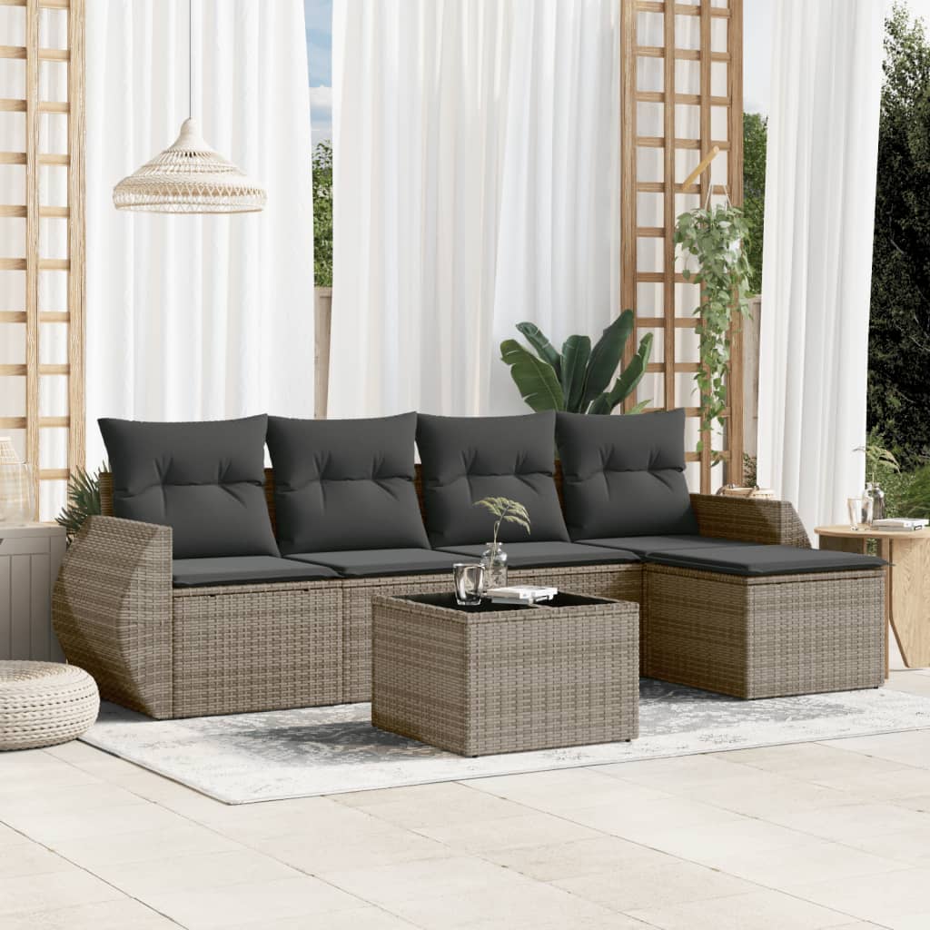 Soffgrupp För Trädgården Med Dynor 5 Delar Beige Konstrotting