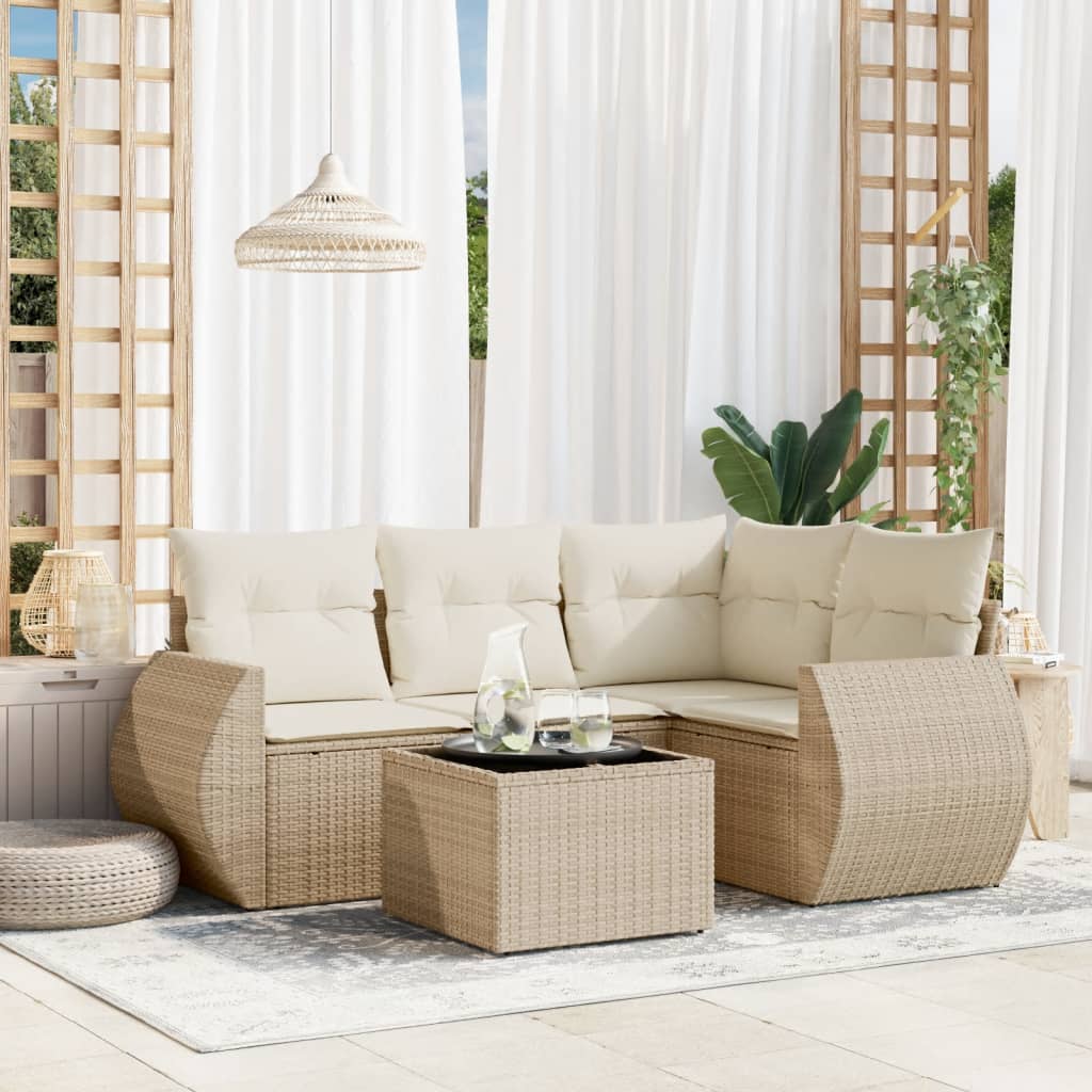 Soffgrupp För Trädgård Med Dynor 4 Delar Beige Konstrotting