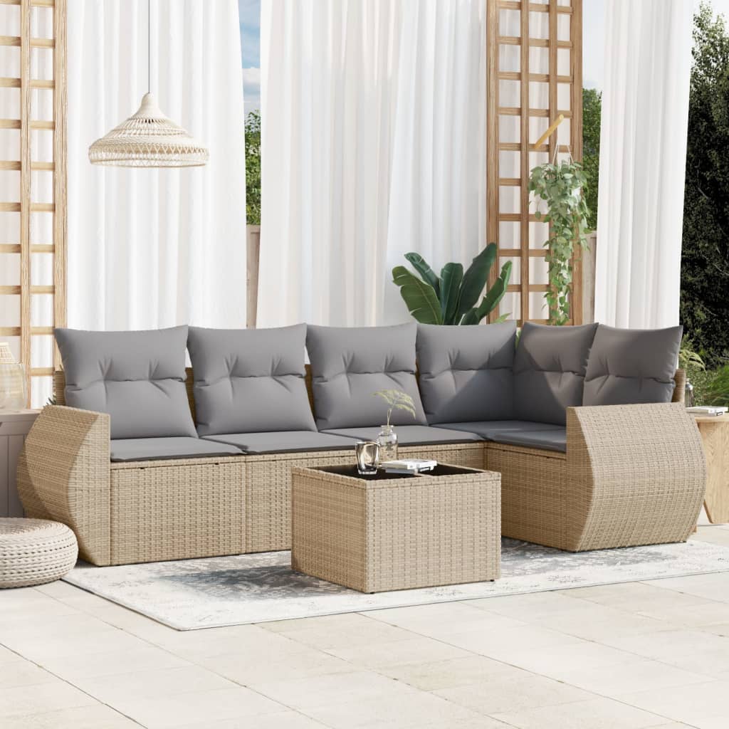 Soffgrupp För Trädgården Med Dynor 6 Delar Beige Konstrotting
