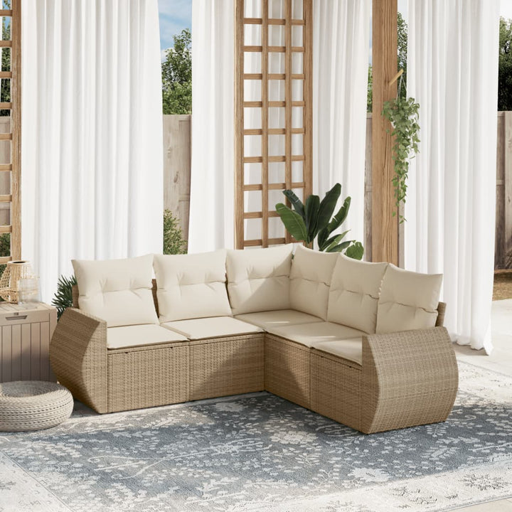 Soffgrupp För Trädgården Med Dynor 5 Delar Beige Konstrotting