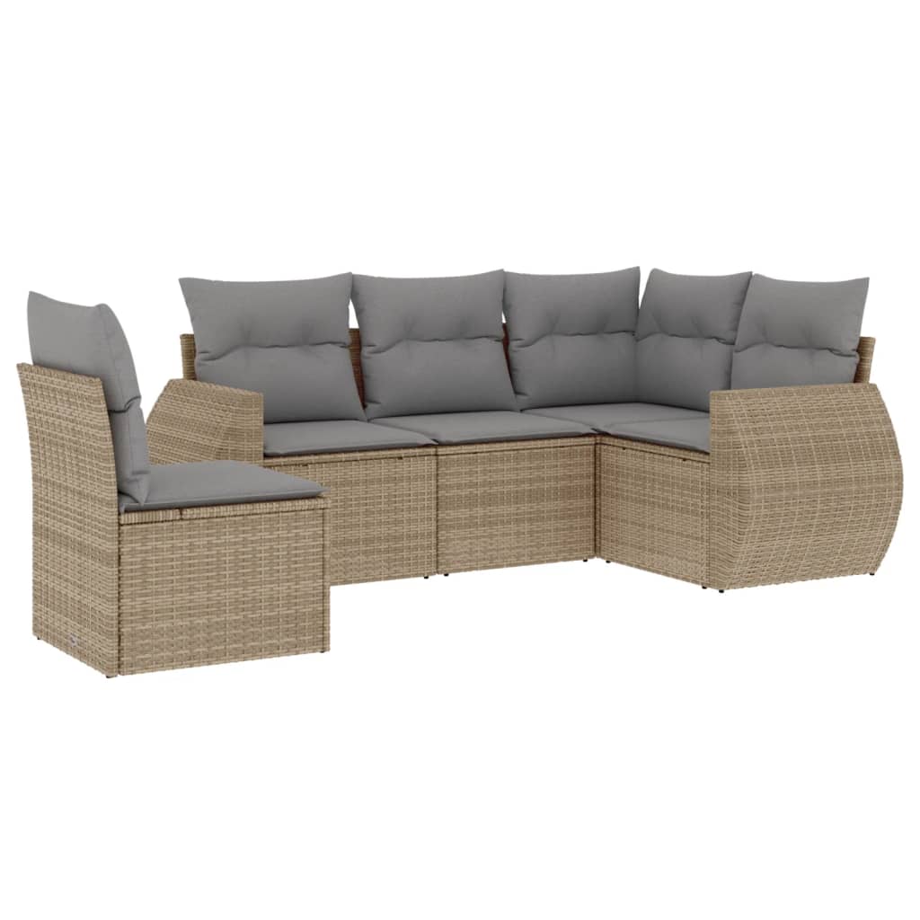 Soffgrupp För Trädgården Med Dynor 5 Delar Beige Konstrotting