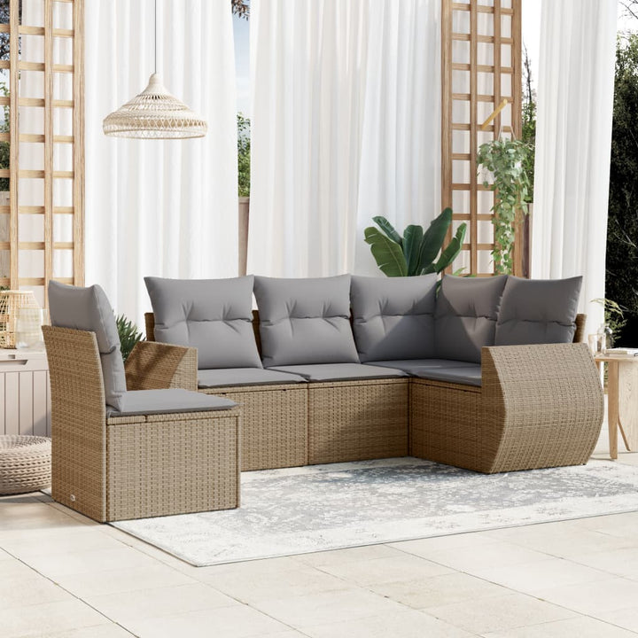 Soffgrupp För Trädgården Med Dynor 5 Delar Beige Konstrotting