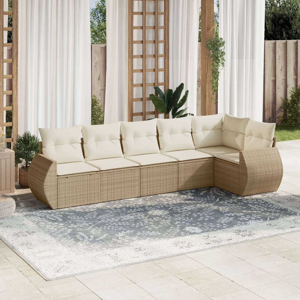 Matgrupp För Trädgården Med Dynor 7 Delar Beige Konstrotting