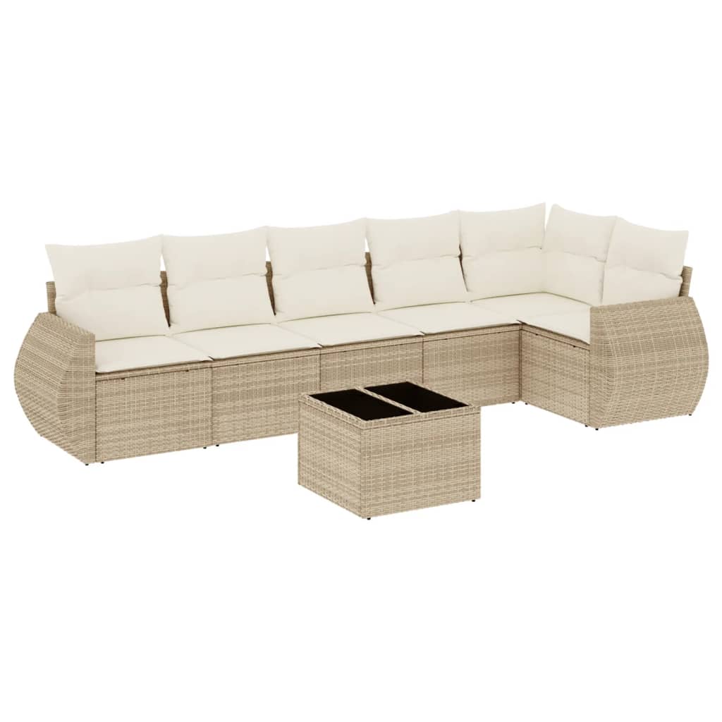 Matgrupp För Trädgården Med Dynor 7 Delar Beige Konstrotting