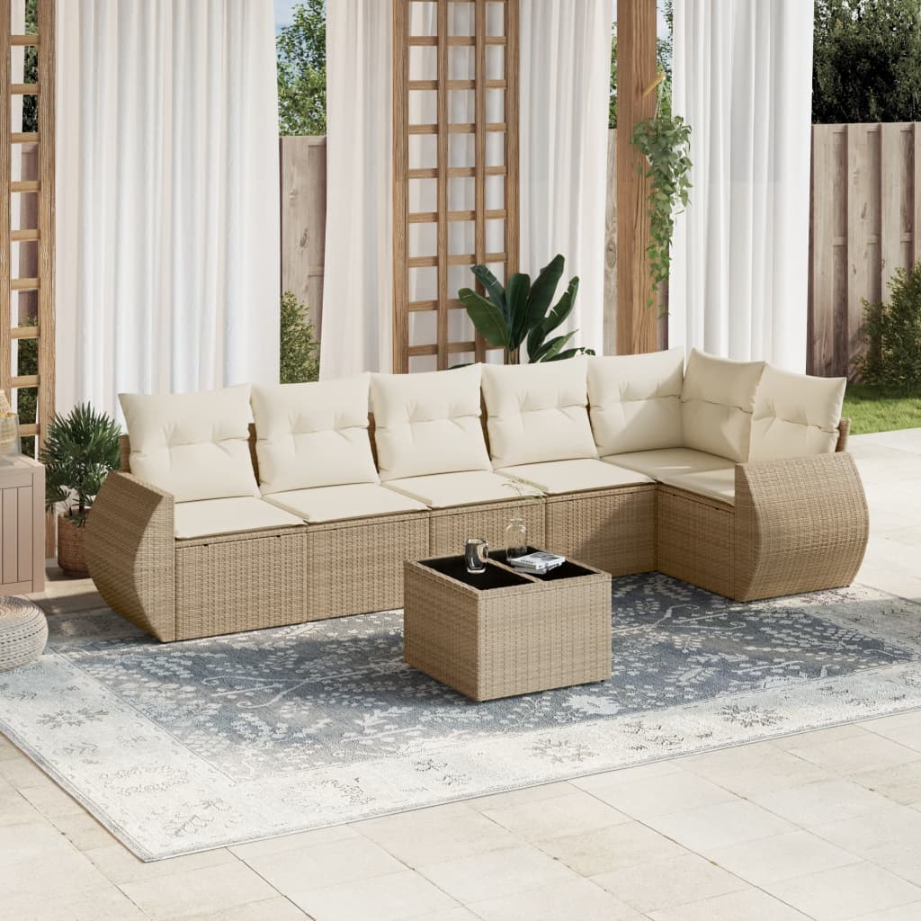 Matgrupp För Trädgården Med Dynor 7 Delar Beige Konstrotting