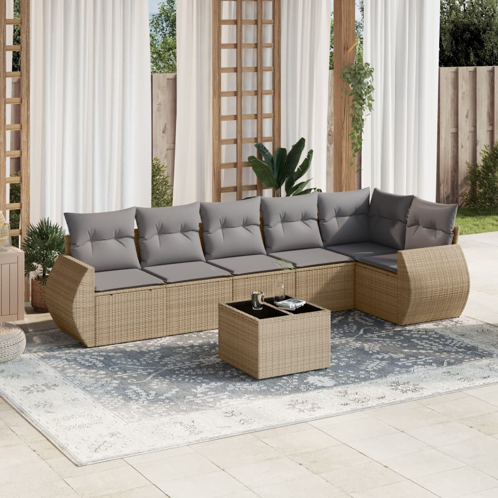 Matgrupp För Trädgården Med Dynor 7 Delar Beige Konstrotting
