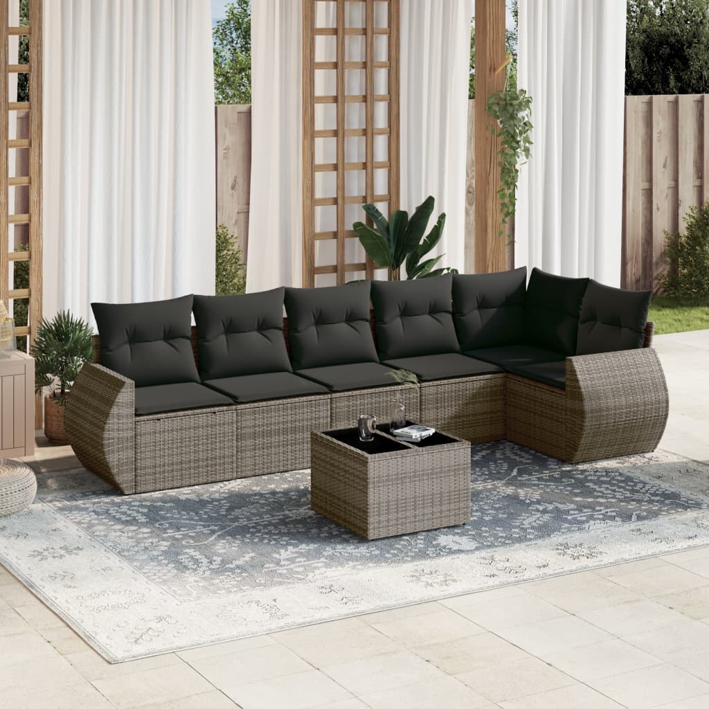 Matgrupp För Trädgården Med Dynor 7 Delar Beige Konstrotting