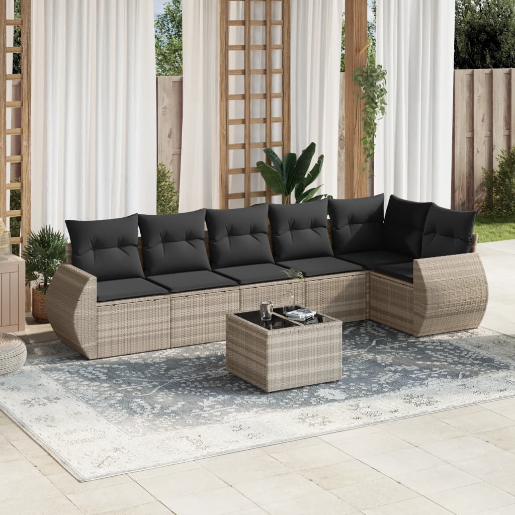 Matgrupp För Trädgården Med Dynor 7 Delar Beige Konstrotting
