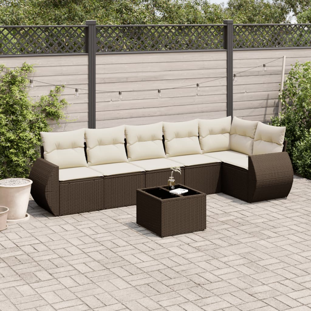 Matgrupp För Trädgården Med Dynor 7 Delar Beige Konstrotting