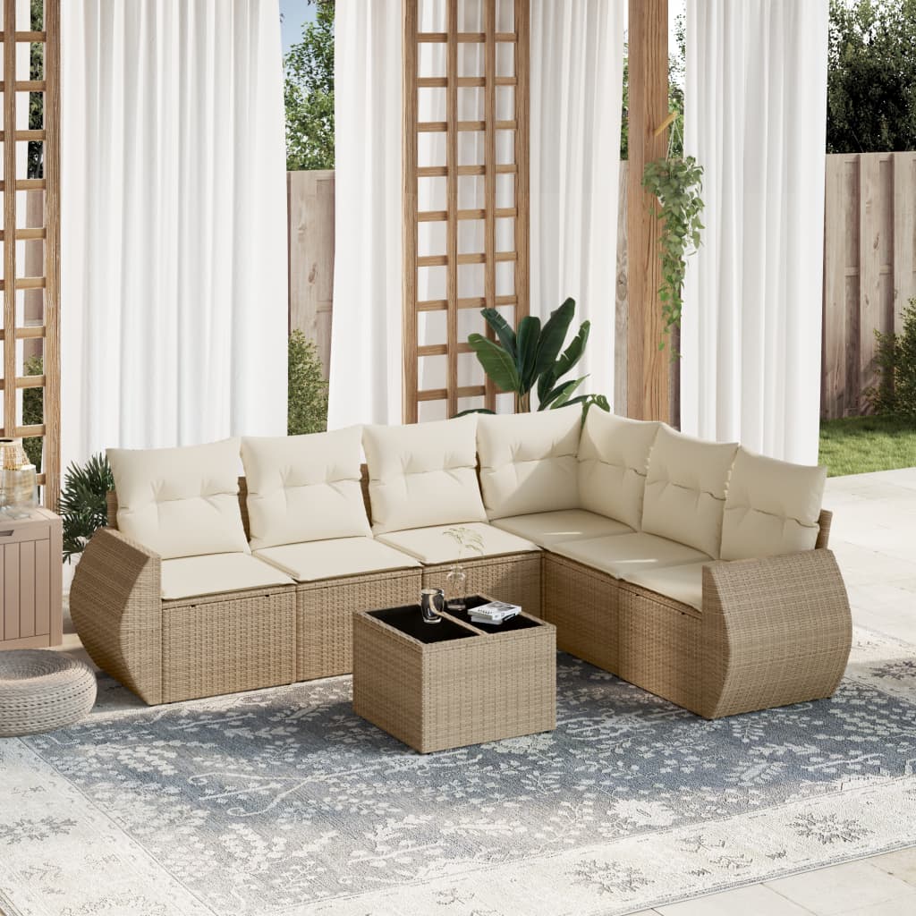 Soffgrupp För Trädgården Med Dynor 6 Delar Beige Konstrotting