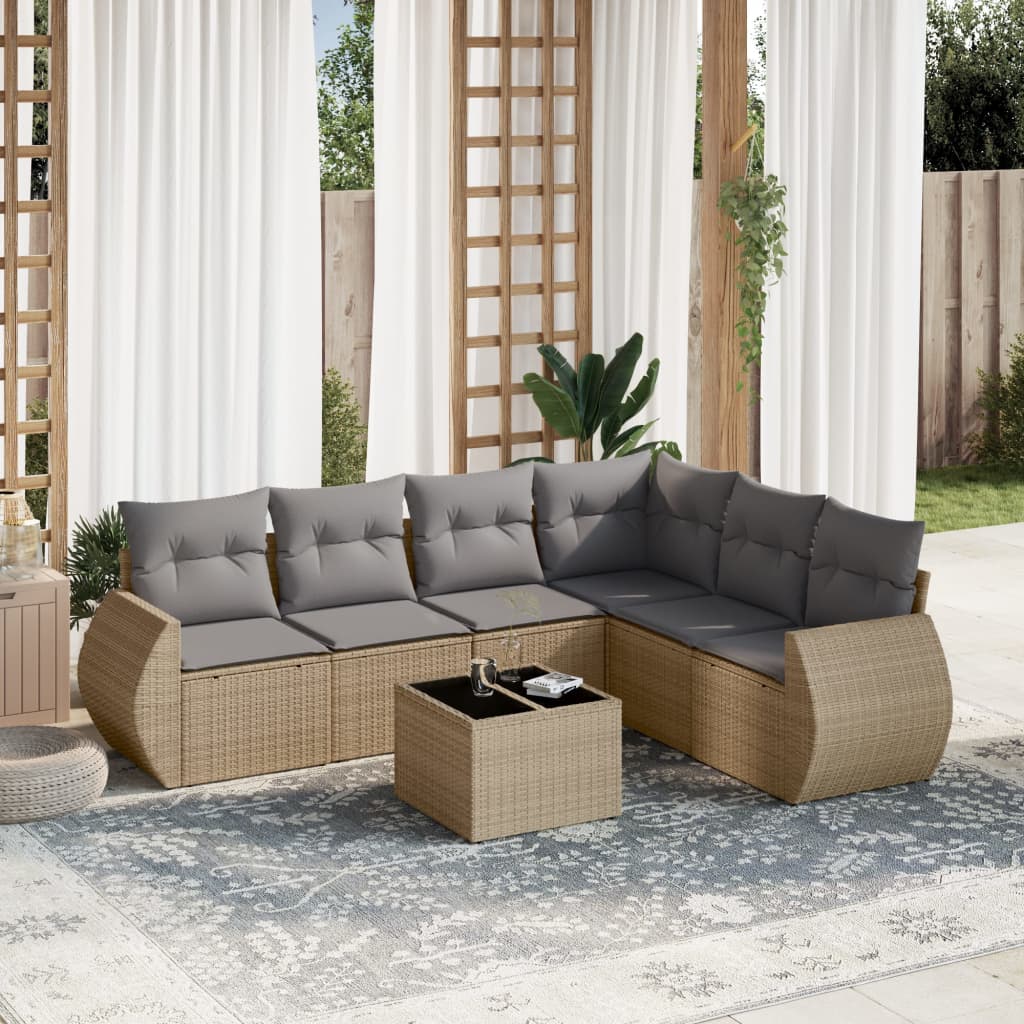 Soffgrupp För Trädgården Med Dynor 6 Delar Beige Konstrotting