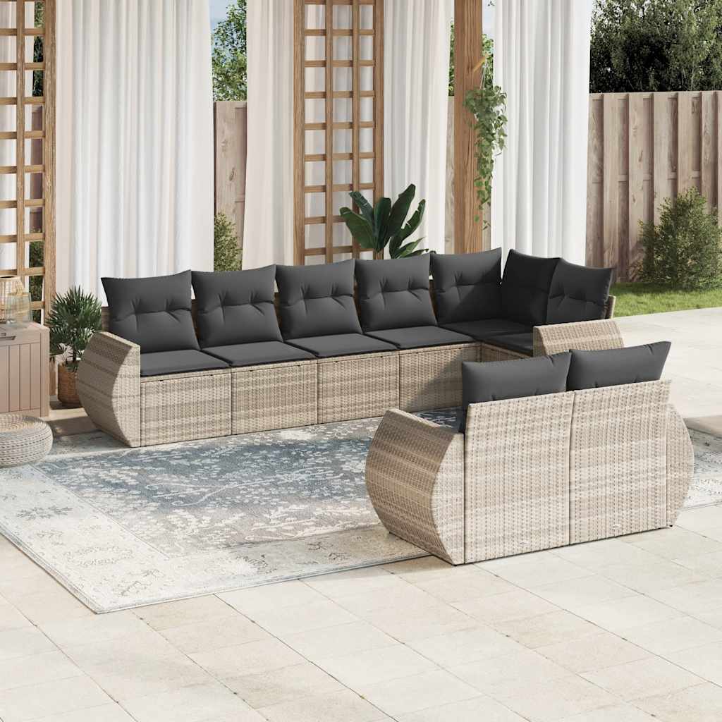 Matgrupp För Trädgården Med Dynor 8 Delar Beige Konstrotting
