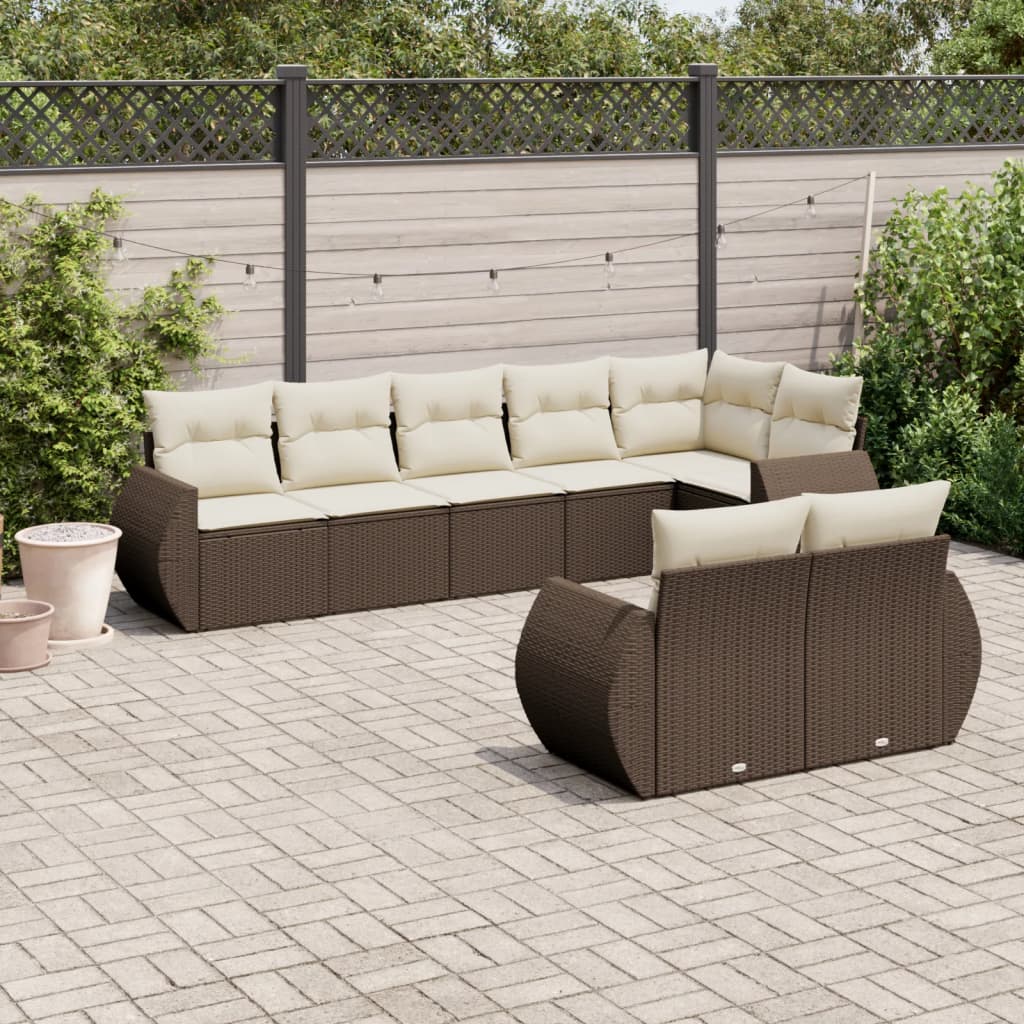 Matgrupp För Trädgården Med Dynor 8 Delar Beige Konstrotting