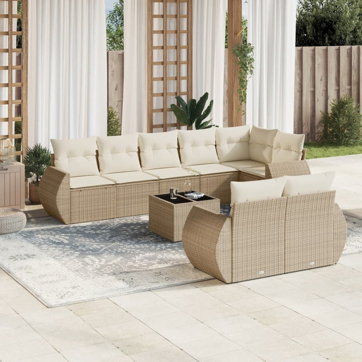 Matgrupp För Trädgården Med Dynor 8 Delar Beige Konstrotting
